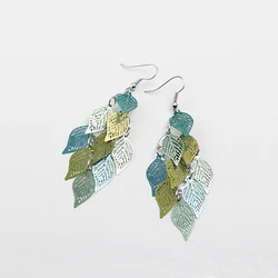 Vintage Hollow Leaves Drop Earrings for Women Bohemian Colorful Long Dangle Earrings 2026 Fashion Jewelry boucle oreille femme
