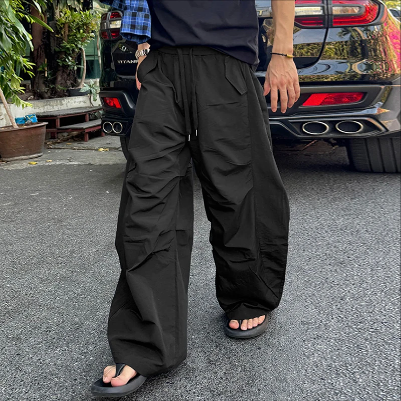 INCERUN Herrenhose, einfarbig, mit Kordelzug, lockere Freizeithose für Herren, Streetwear, 2026, modische Herrenhose mit weitem Bein