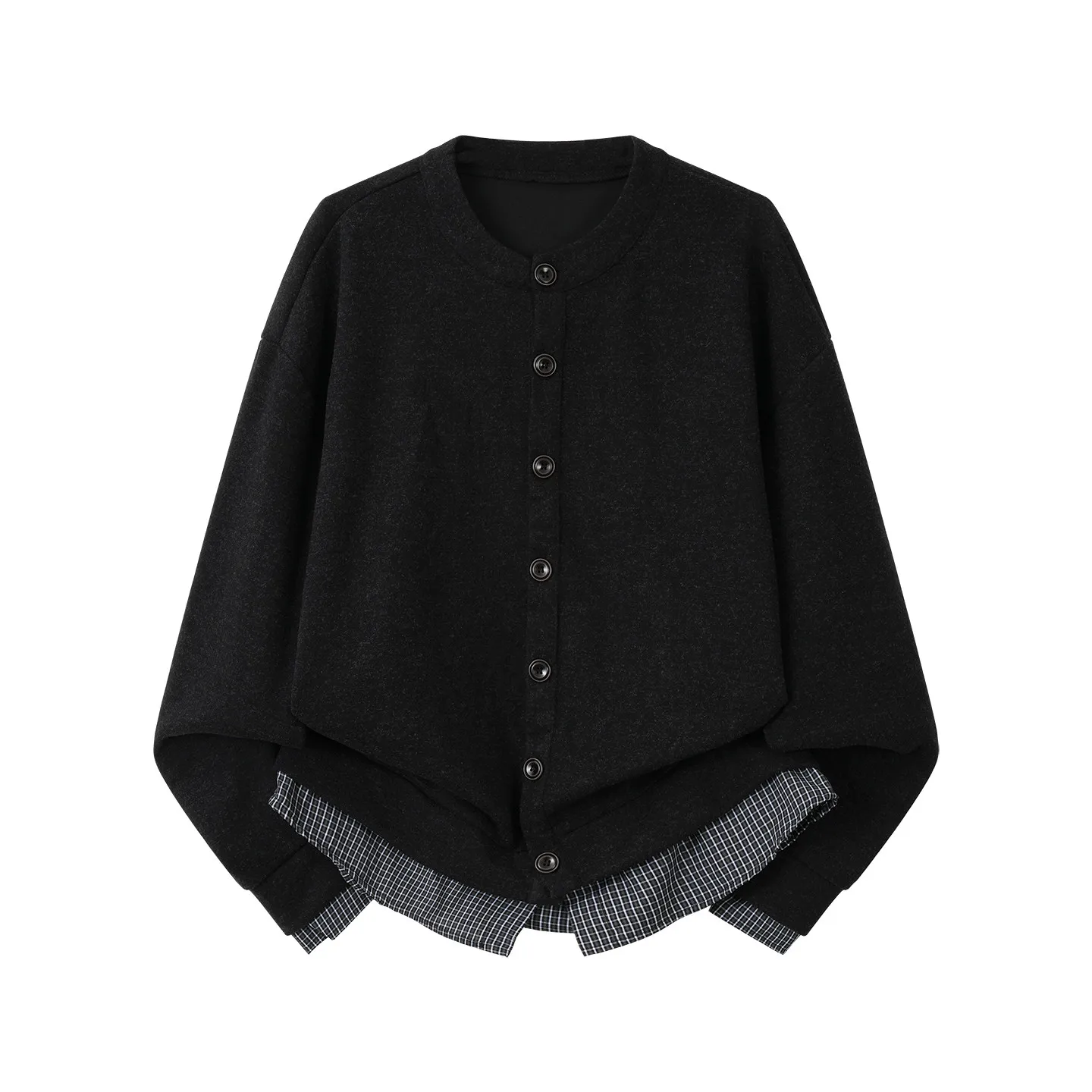 

Casual Plaid Splicing Knitted Sweater Fake Two-Piece Cardigan Men's Spring Autumn Leisure American Lazy Style Outerwear