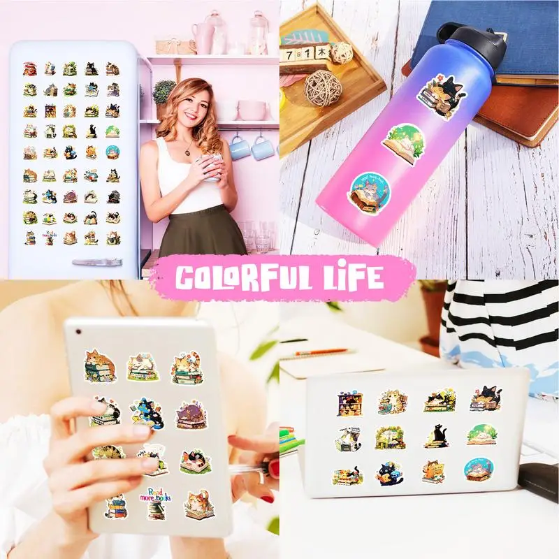 

Cute Cat Stickers Cartoon 50X Animal Stickers For Kids School Supplies Scrapbook Art Water Bottle Decorations Funny Stuff