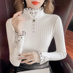 Women Elegant Turtleneck Finger Hole Sweater Autumn Winter Vintage Harajuku Slim Jumpers Simple All Match Knitted Pullover