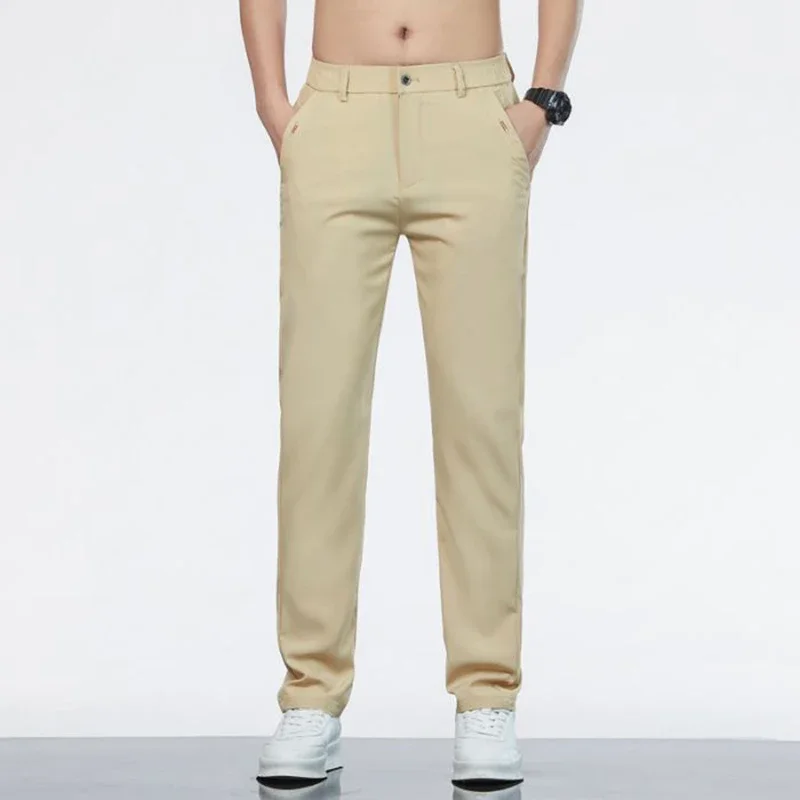 Celana Panjang Melar Elastis Bisnis Fashion Tipis Celana Slim Fit Lurus Pria Celana Panjang Serbaguna Kaki Lurus Kasual Korea Pria