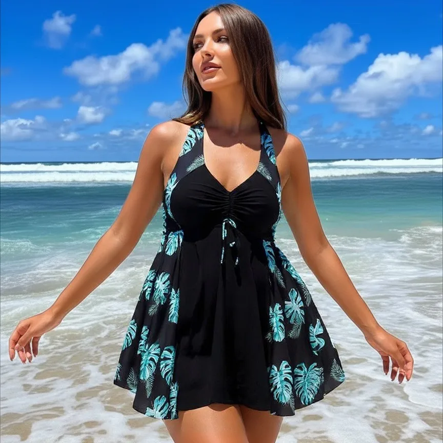 Large Size Swimsuit Women's Conservative Split Suspender Loose Skirt Printed Tankini Swimsuits Women 2 Pieces Купальник Женский