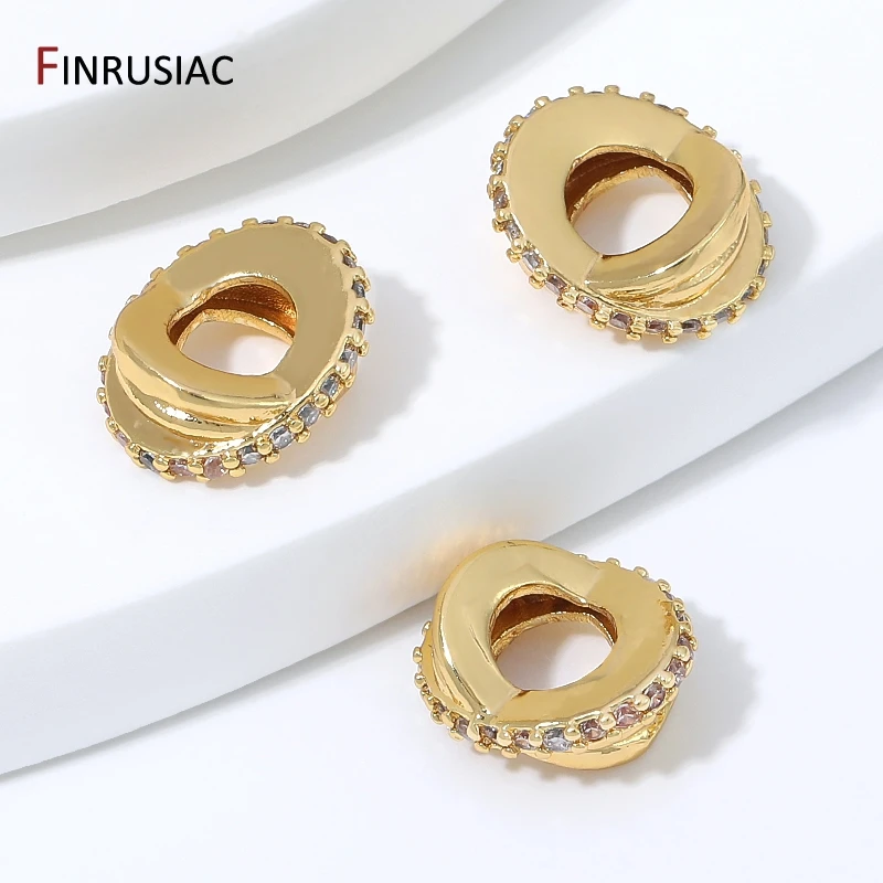 18K Gold Plated Brass Zircon Twisted Ring Spacer Beads,Criss-Cross Loop Charm Separator Beads for DIY Bracelet Necklace Accessor - view 2