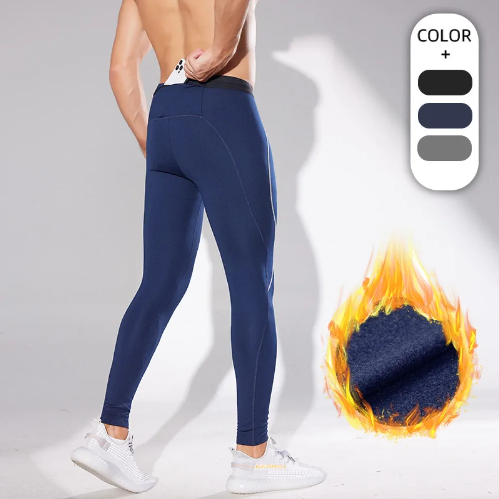 Men's Winter Fleece Lined Running Tights High Compression Gym Training Pants for Cold Weather S-2XL