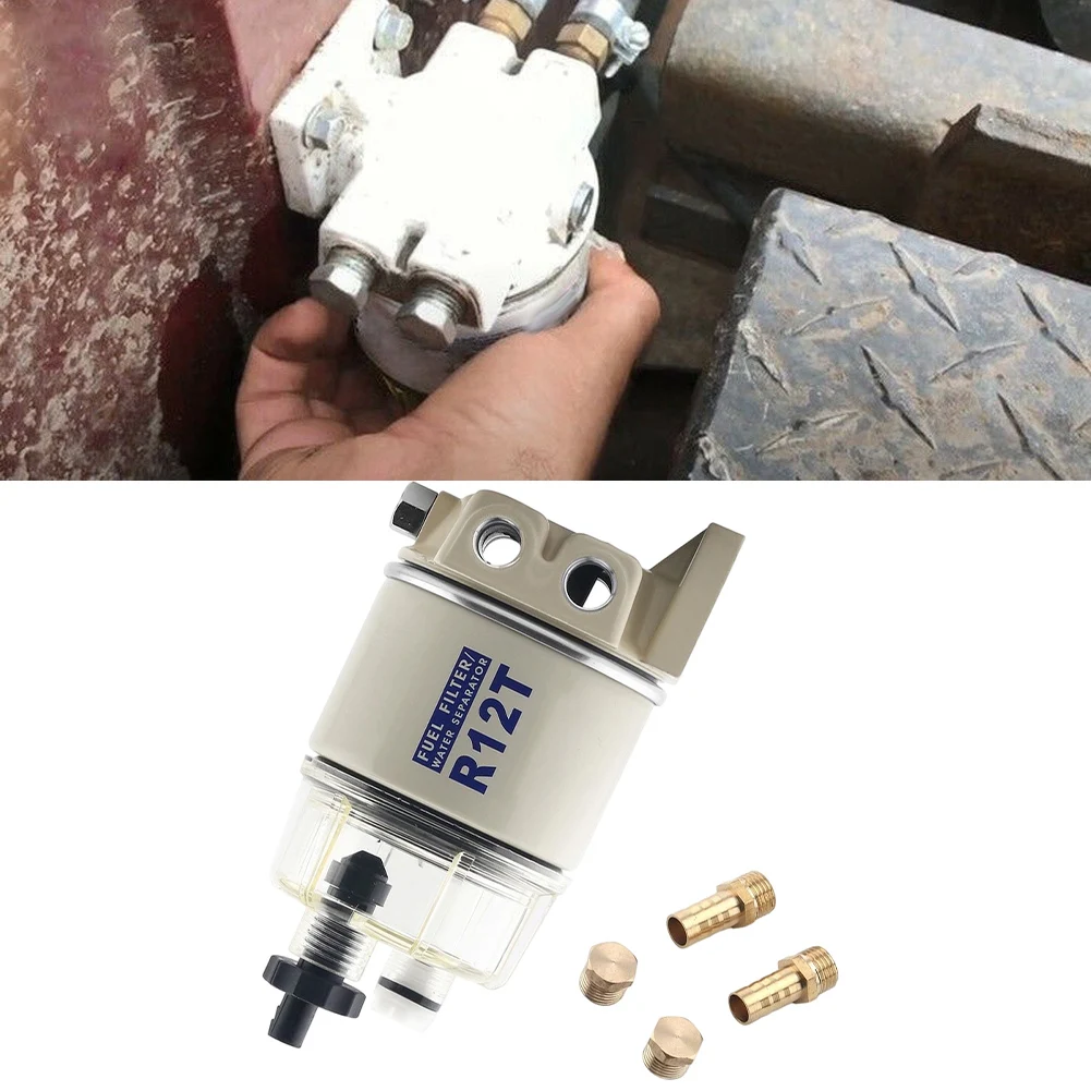 R12T Fuel Water Separator Filter Kit With Rotating Head And Transparent Bowl For Marine Boat Outboard Engine Truck Industrial Ma