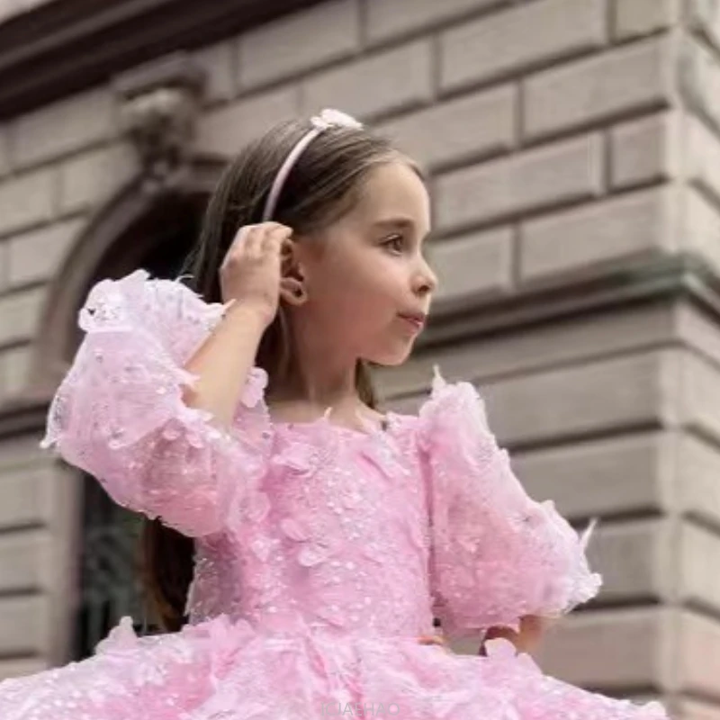 

New Girls Puffy Dress Kids Party Gown Tutu Skirt Flower Girl Outfit Formal Wear Bubble Sleeves Princess Dress Birthday Pageant