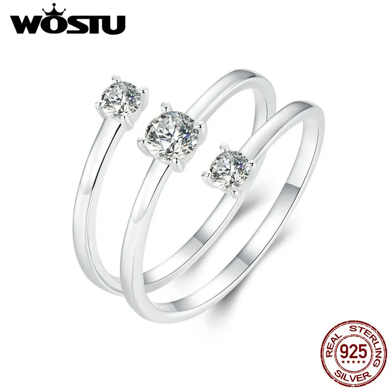 WOSTU Open Ring 925 Sterling Silver Shining Coiled Ring With Zircons for Women Girl Party Birthday Gift Fine Jewelry FNR532-E