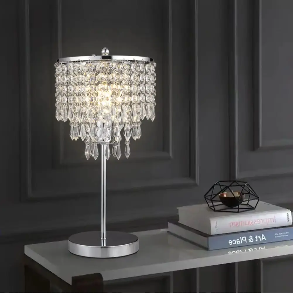 Modern Chrome and Crystal Shade Table Lamp