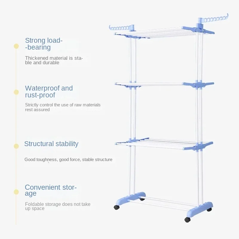 Foldable Drying Rack for Large Clothes, Stainless Steel, Foldable Base, Laundry Dryer, 67.7 in