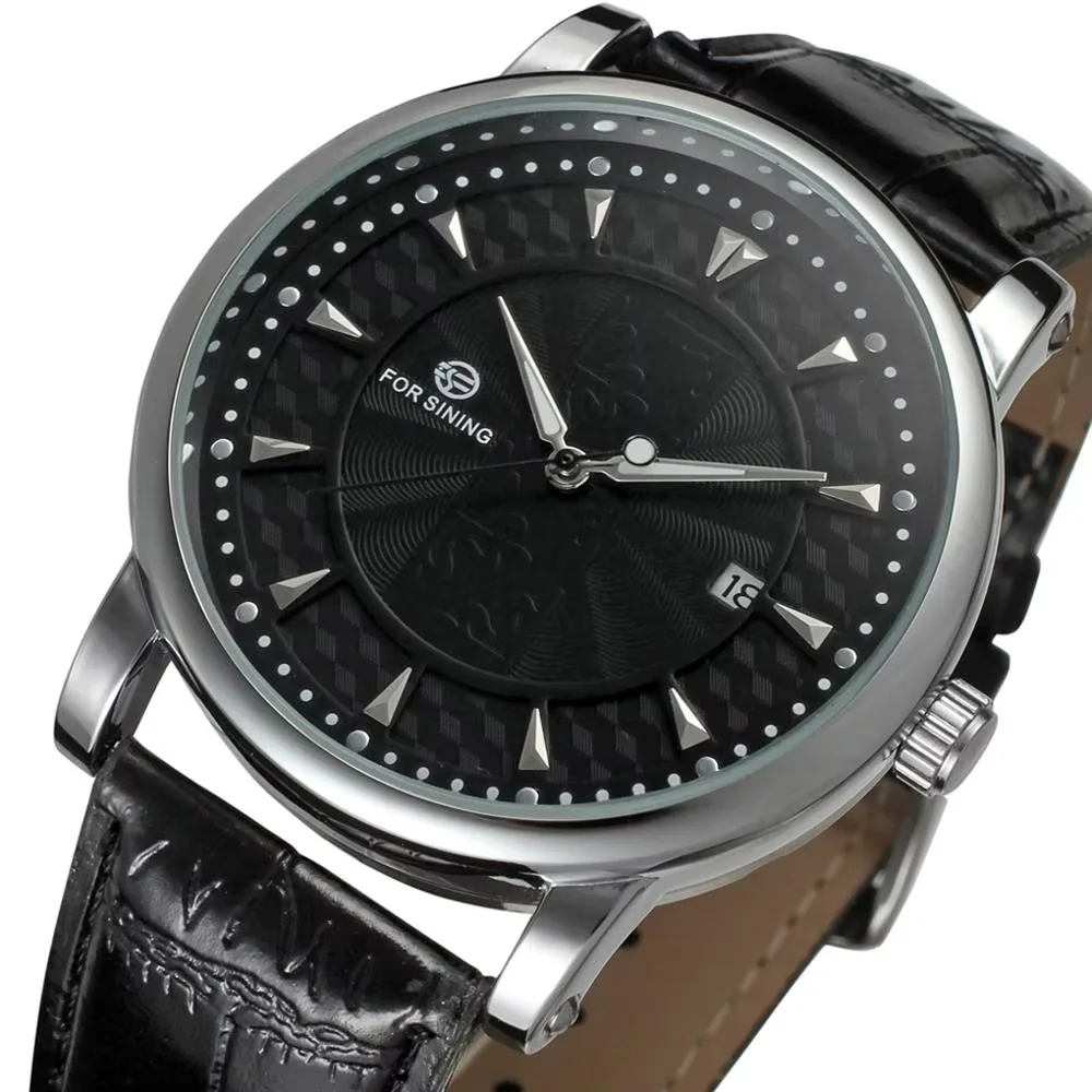 Picture 4: Trend calendar black face creative three pointer surface belt automatic mechanical men's wrist watch