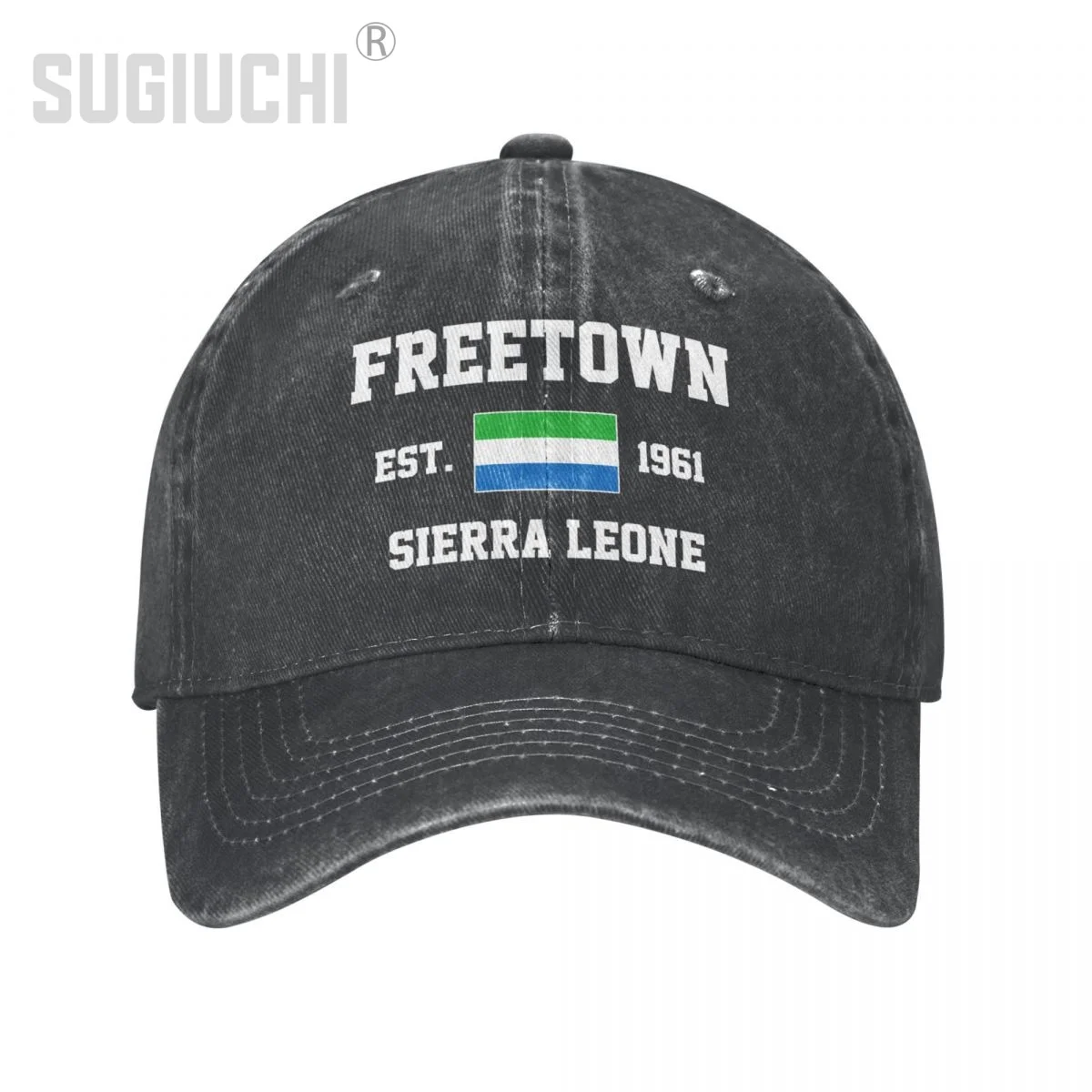 Flag of Sierra Leone EST.1961 Freetown Unisex Adult Charcoal Washed Denim Baseball Cap Men  Vintage Cotton Patriotic Trucker Hat