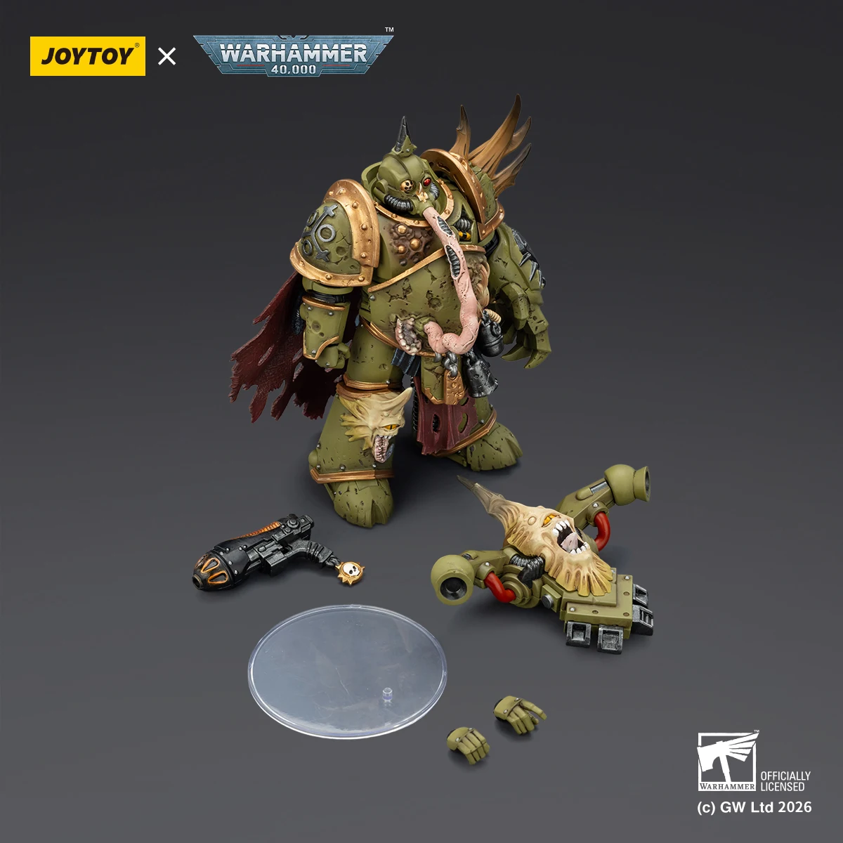 JOYTOY Death Guard Plague Marines Set, Warhammer 40K 1/18 Gearticuleerde Actiefiguren met Plasma Pistool Bubotic Bijl Collectie