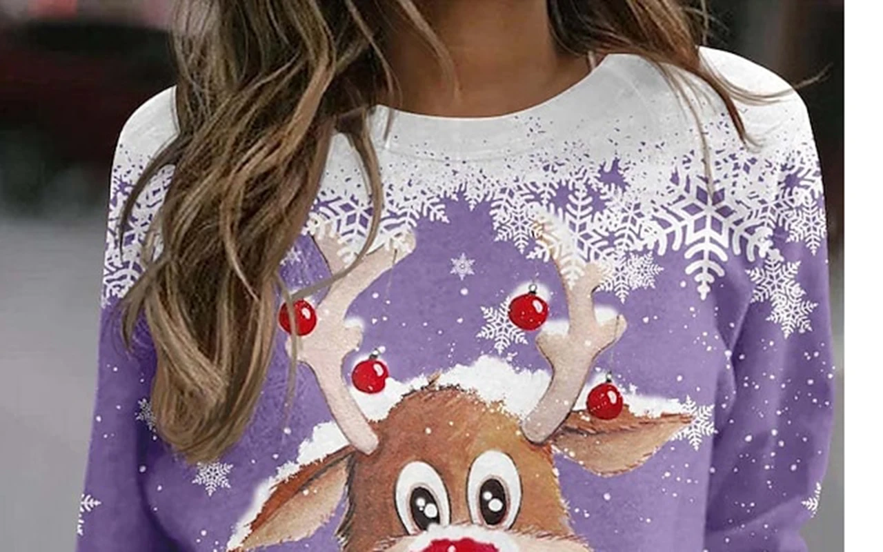 Christmas BearPrinted Women\'s T-shirt Vintage Style Sweater Cotton Long Sleeve Ladies Clothing Oversized Street Pullover