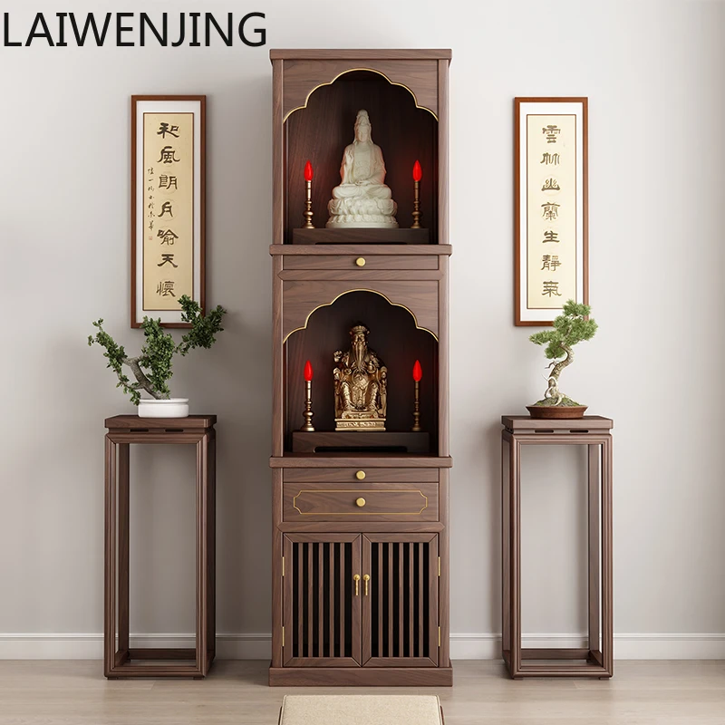 

MJY solid wood three-layer Buddhist shrine stand cabinet Guanyin shrine with cabinet door God of Wealth Buddhist cabinet