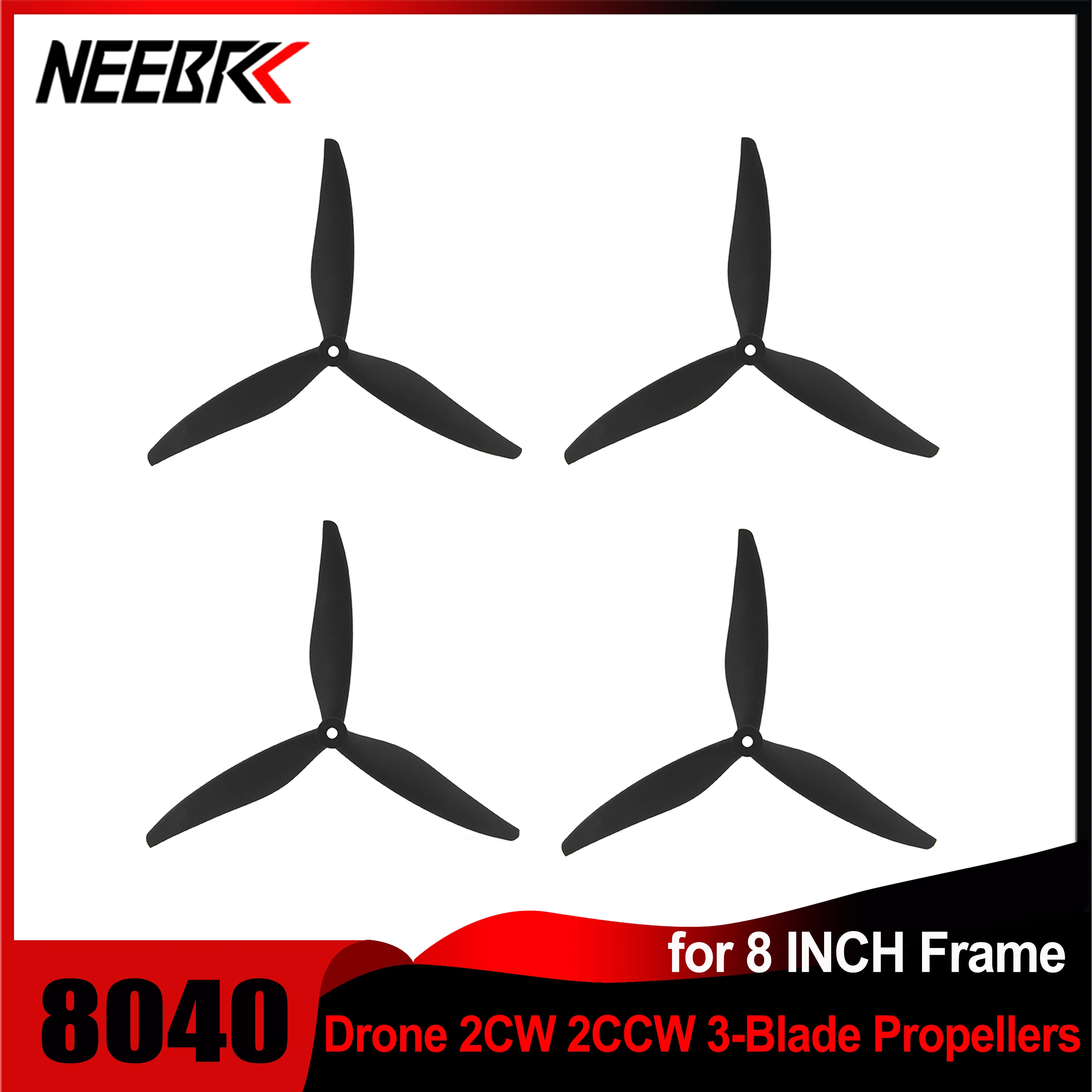 

NEEBRC 8040 8inch 3-Blade Propellers Low Noise 2CW 2CCW Props for FPV Racing Drone Quadcopter RC Plane Mark4 2812 3210 Motor