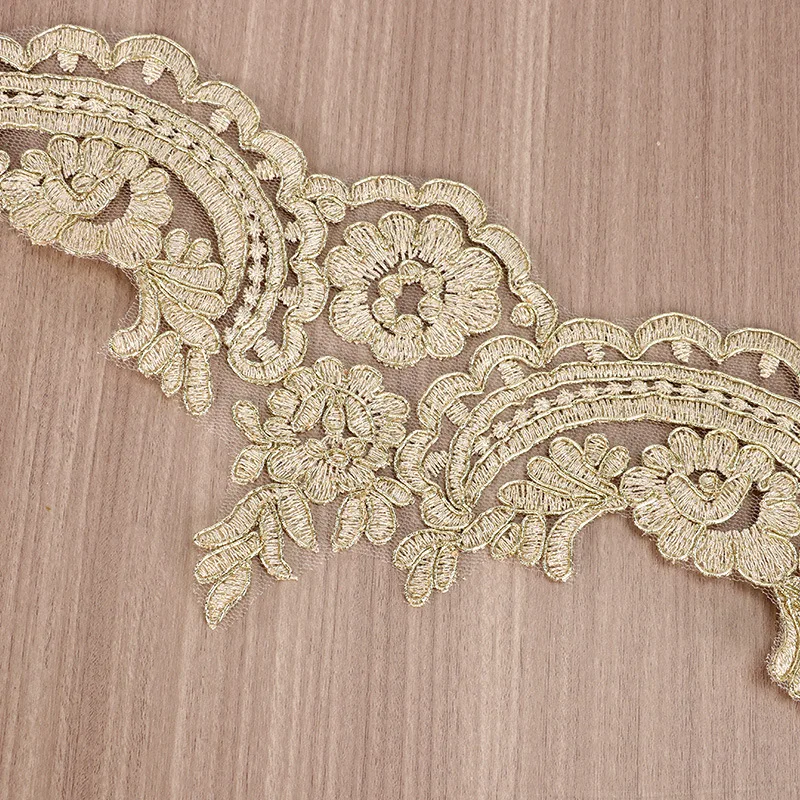 2Yards 5cm wide  Gold Cording Fabric Flower Venise Venice Mesh Lace Trim Applique Sewing Craft for Wedding Dec.