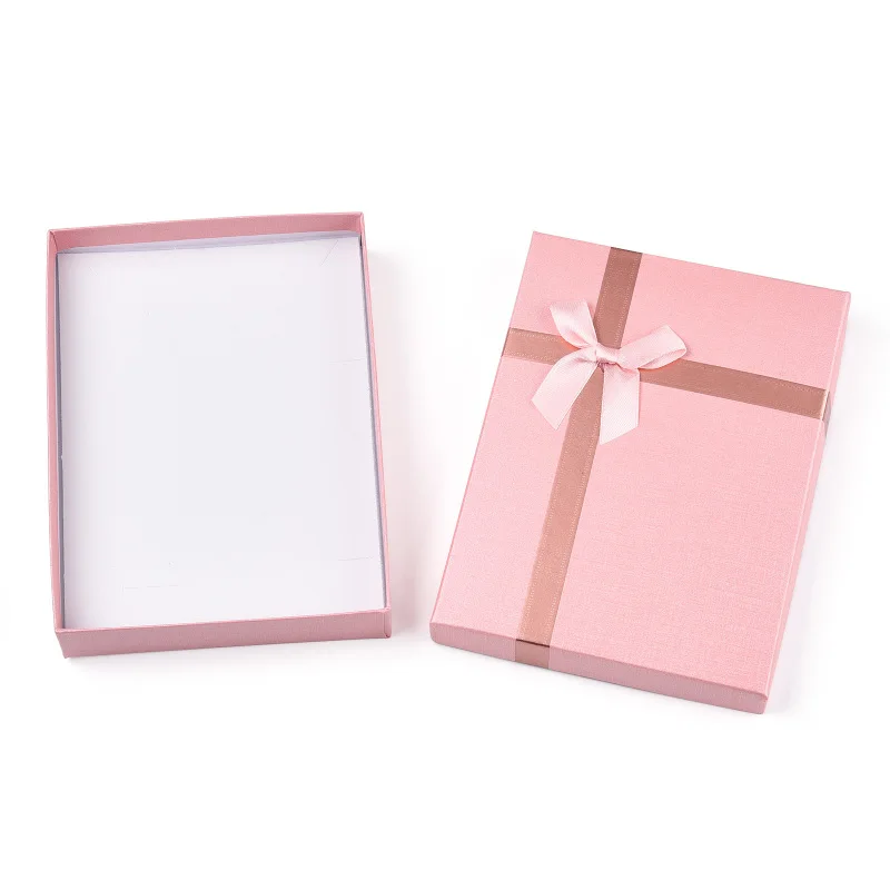 Caja de joyería de papel rectangular de 12 Uds., cajas de embalaje de regalo con lazo de cartón, caja con esponja en el interior para collar y pulsera