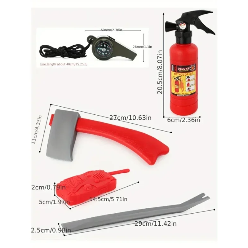 2026 유아용 빨간 소방관 의상 프린트 플레이 조끼 드레스업 세트 사실적인 모험 영웅 장난감 어린이 놀이집 생일 선물