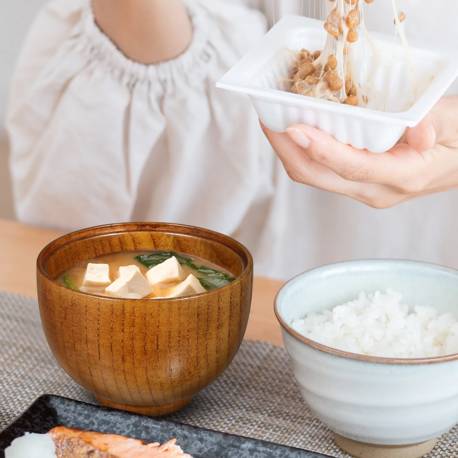 

2Pcs Natural Wood Bowl for Rice Soup Salad Appetizer Anti-Scald Smooth Surface Easy Clean Food Bowl Wood Bowls