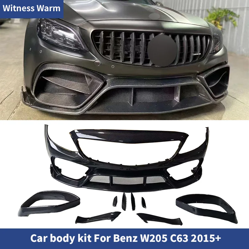 

For Mercedes Benz W205 C63 2015-2021 Real Carbon Fiber Front Bumper Lip Spoiler Body Kit