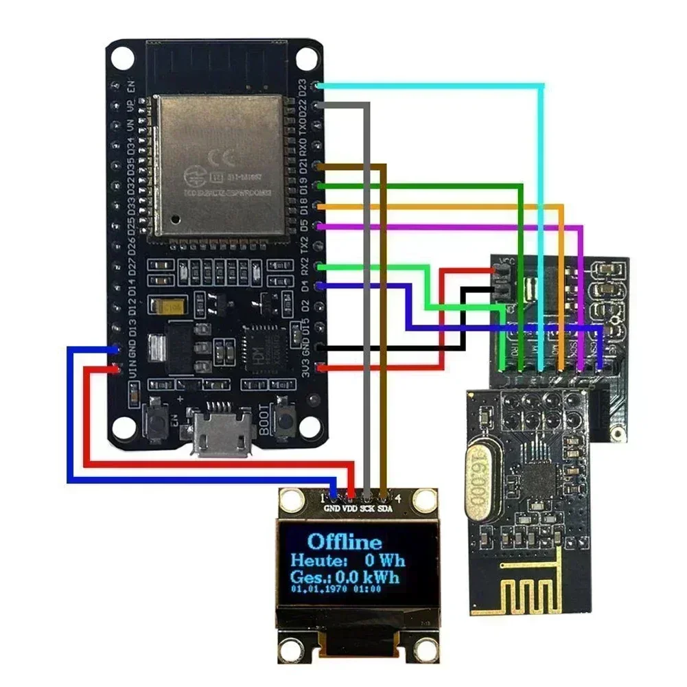 فتح DTU لتقوم بها بنفسك عدة ESP32 + NRF24L01 + كابل ل HM1200 HM1500 TSun 350 TSun 400 استهلاك منخفض للغاية للطاقة