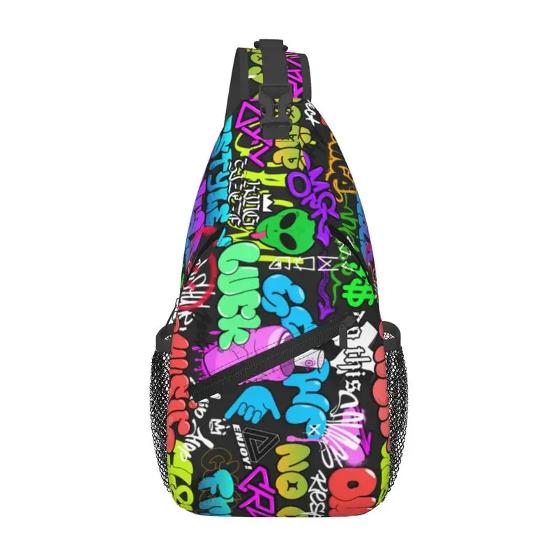 Custom Hip-hop Culture Street Graffiti Art Sling Crossbody Backpack Men Chest Shoulder Bag for Travel Hiking Daypack