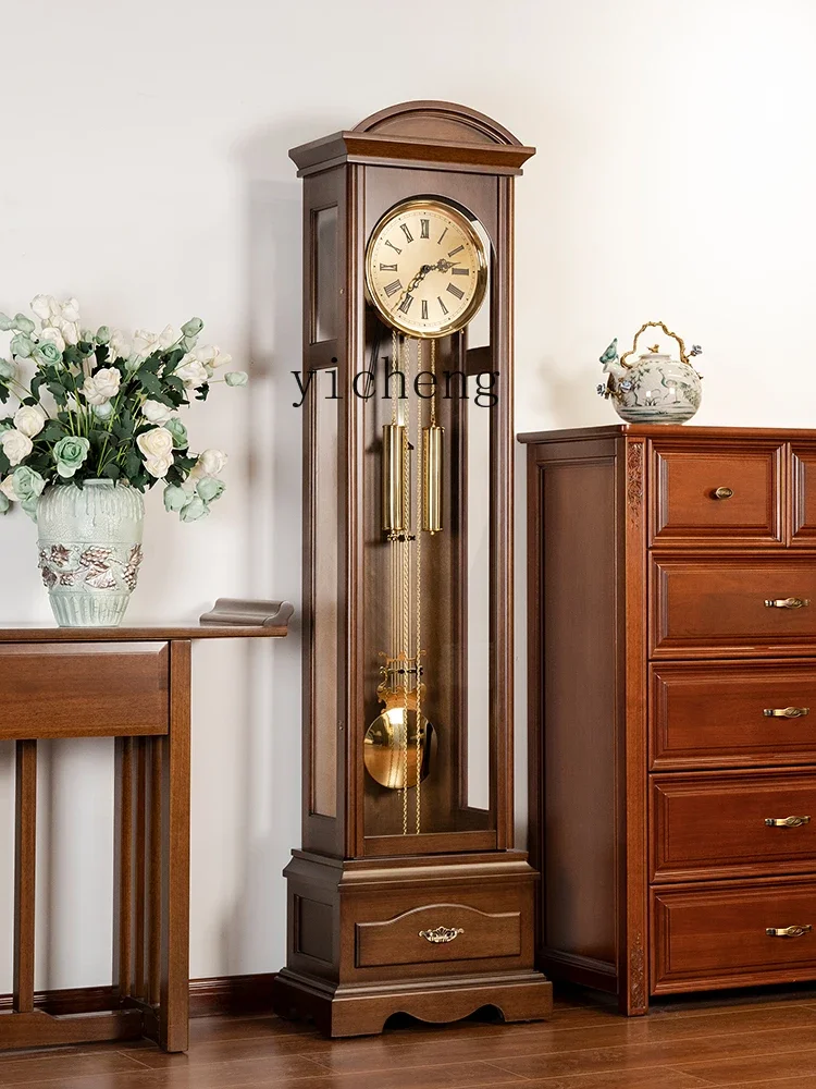 ZC New Chinese Style the Grandfather Clock Living Room Simple Retro Villa Clock Mechanical Pendulum Clock