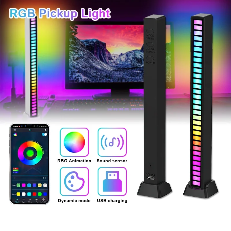 RGB LED Strip Light Music Sound Control Pickup Rhythm Ambient Lamp Atmosphere Night Lights For Bar Car Room TV Gaming Decoration