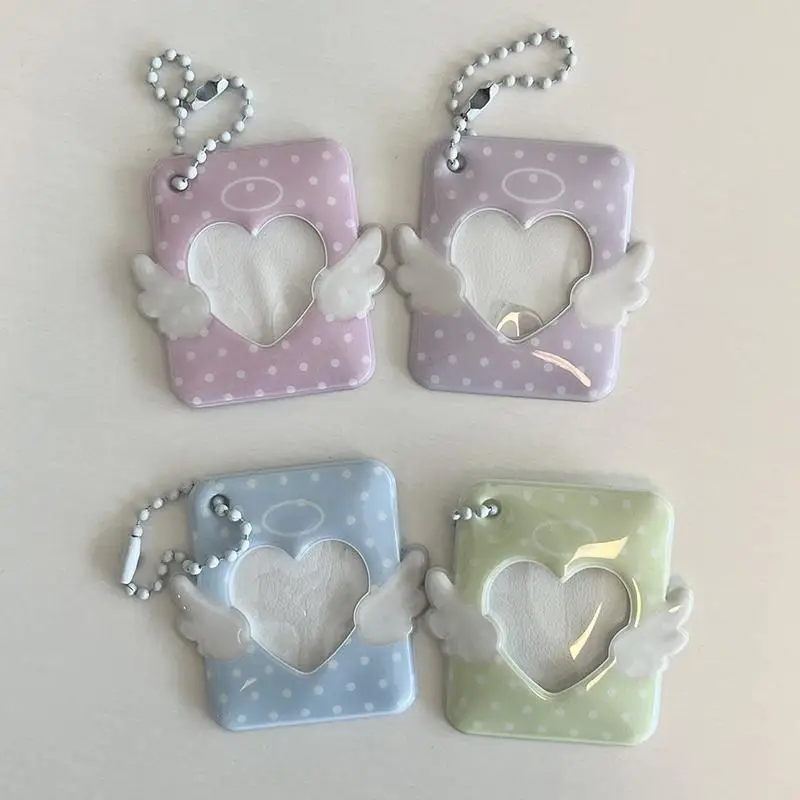Cute Polka Dot Angel Wing Card Holder 1 Inch ID Photo Card Case For Bag Charm Couple Backpack Purse Keychain Pendant Decoration