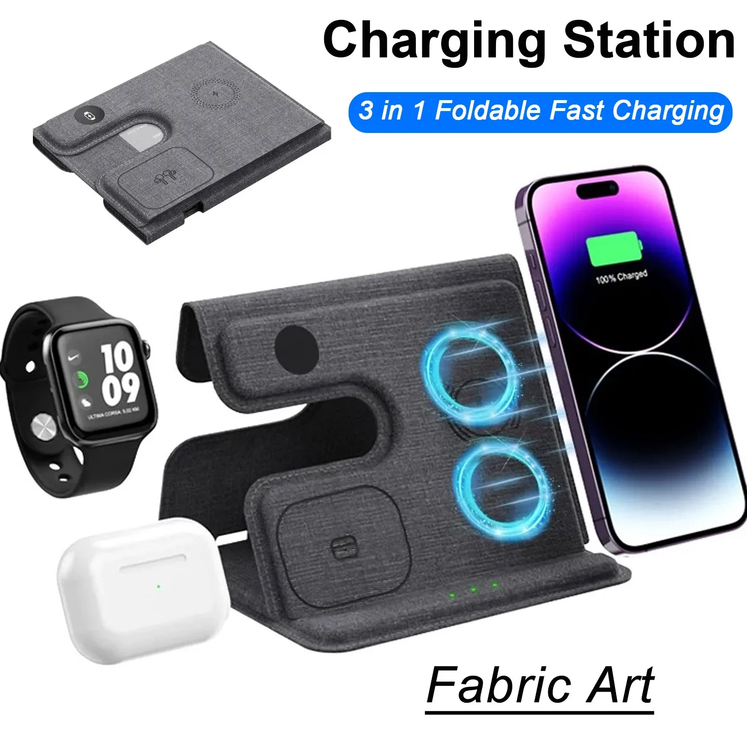 Desktop 3 in 1 Wireless Charger Station For iPhone 17 16 15 14 13 12 iWatch 10/9/S9/8/7/6 SE AirPods 4 Pro3/2 Fast Charging