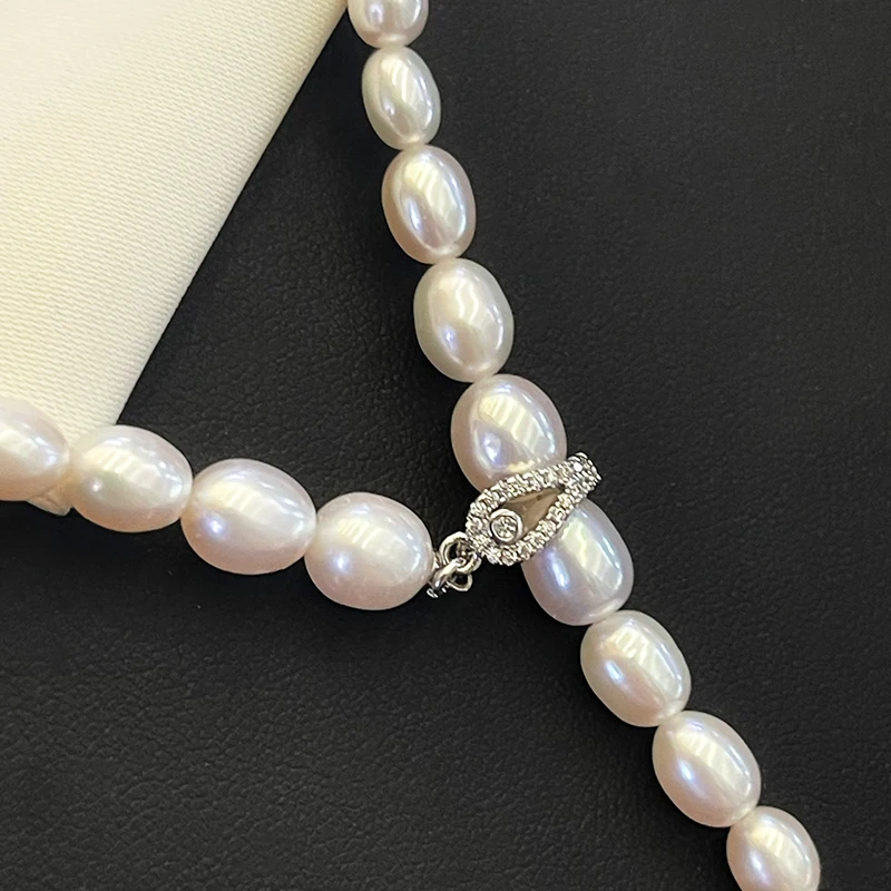 3-7mm Natural Pearl Gradient Coat Chain Gift for Women Real Pearl Beads Sexy Sweater Necklace for Fall 50cm with Universal Clasp