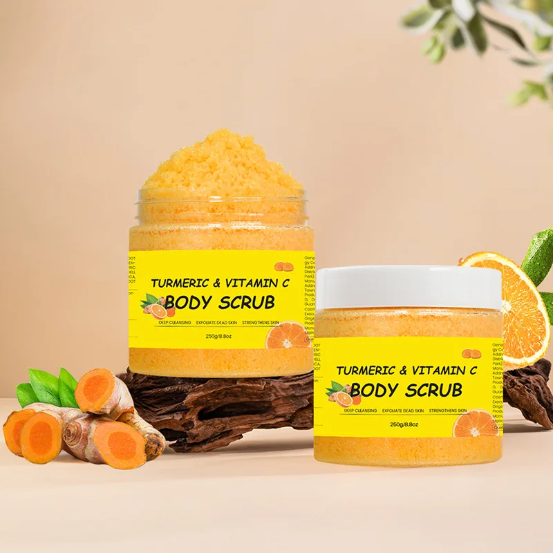 Vitamin C & Scrub kunyit Wajah & tubuh, Exfoliator mikrodermabrasi organik menghilangkan komedo memperbaiki bintik hitam jerawat