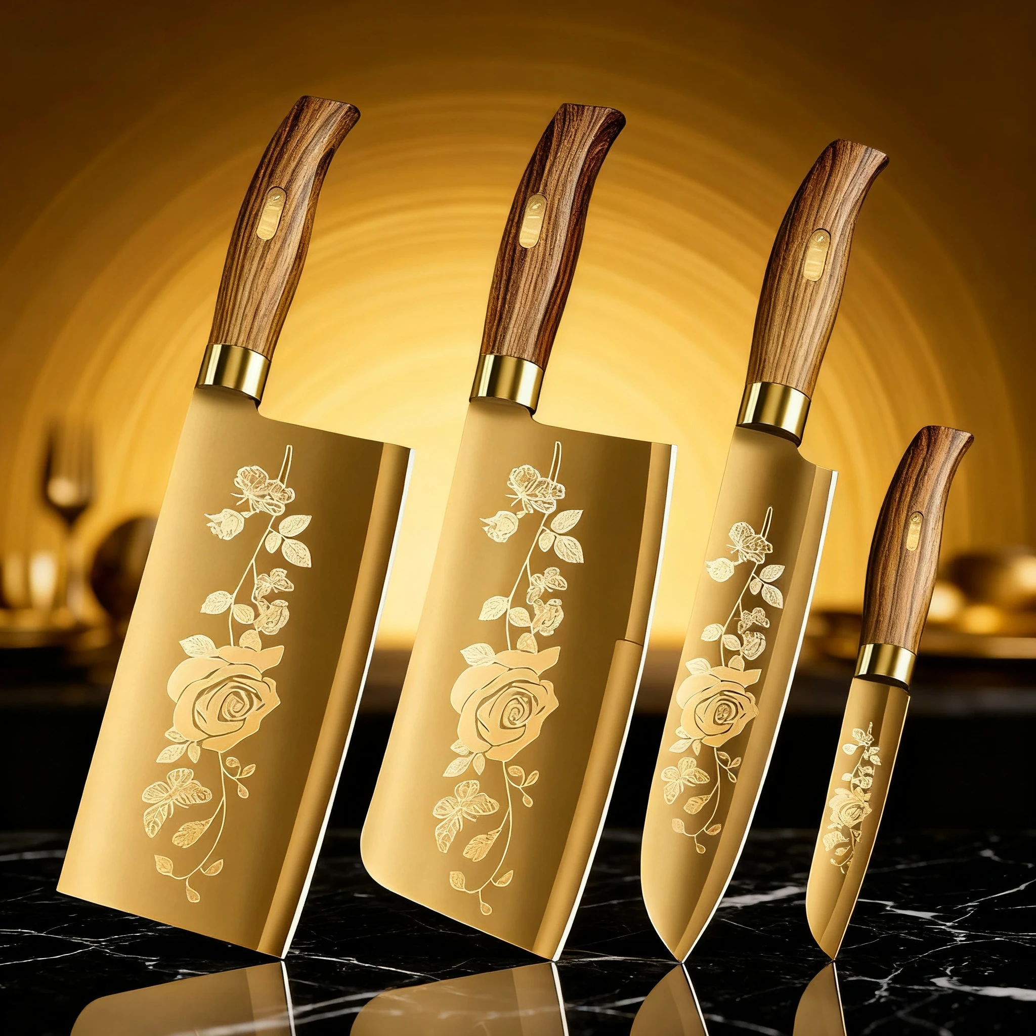 4-teiliges Titan-Gold-Küchenmesser-Set – scharfe Koch-Utility-Schneidemesser zum Schneiden von Fleisch, Knochenschneiden, für den gewerblichen Gebrauch zu Hause