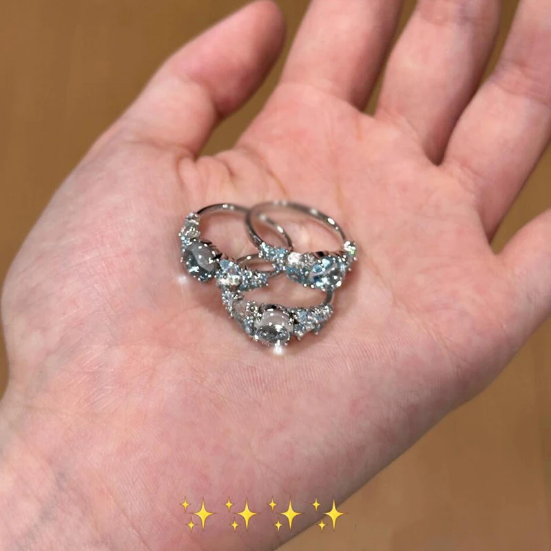 Fresh sea blue crystal rings for women palace style Ice transparent glass texture high-end ring adjustable party jewelry gift - view 5