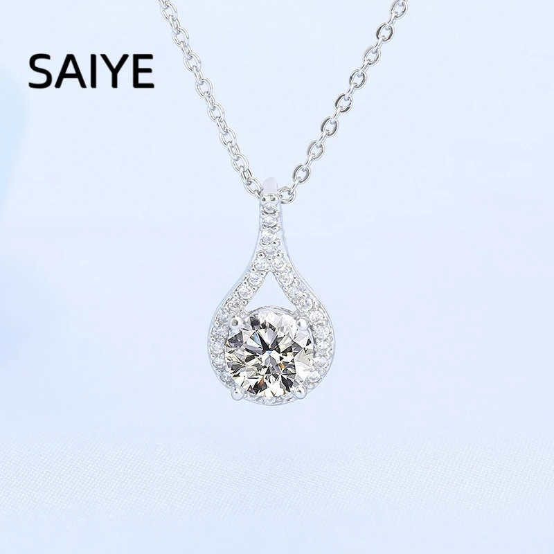925 Sterling Silver Teardrop Necklace, Round Cut CZ Pendant with Pave Halo, Classic Sparkling Drop Jewelry for Women