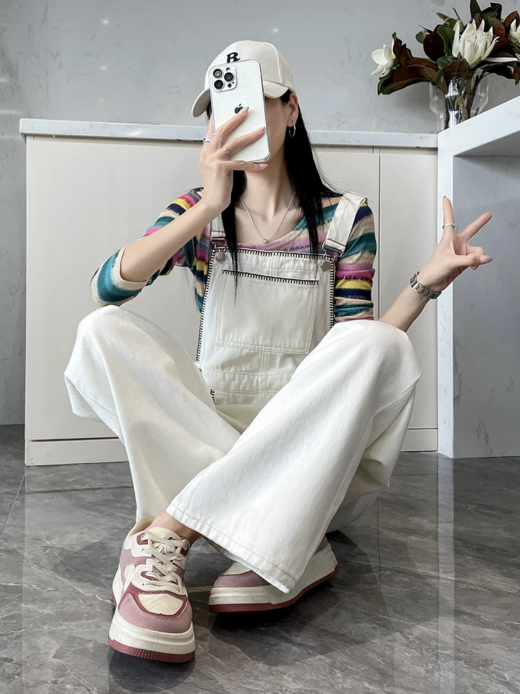 

Женский джинсовый комбинезон с широкими штанинами, свободный крой, повседневный, весна-осень, новый стиль, корейская версия, серия Milk, антивозрастной эффект