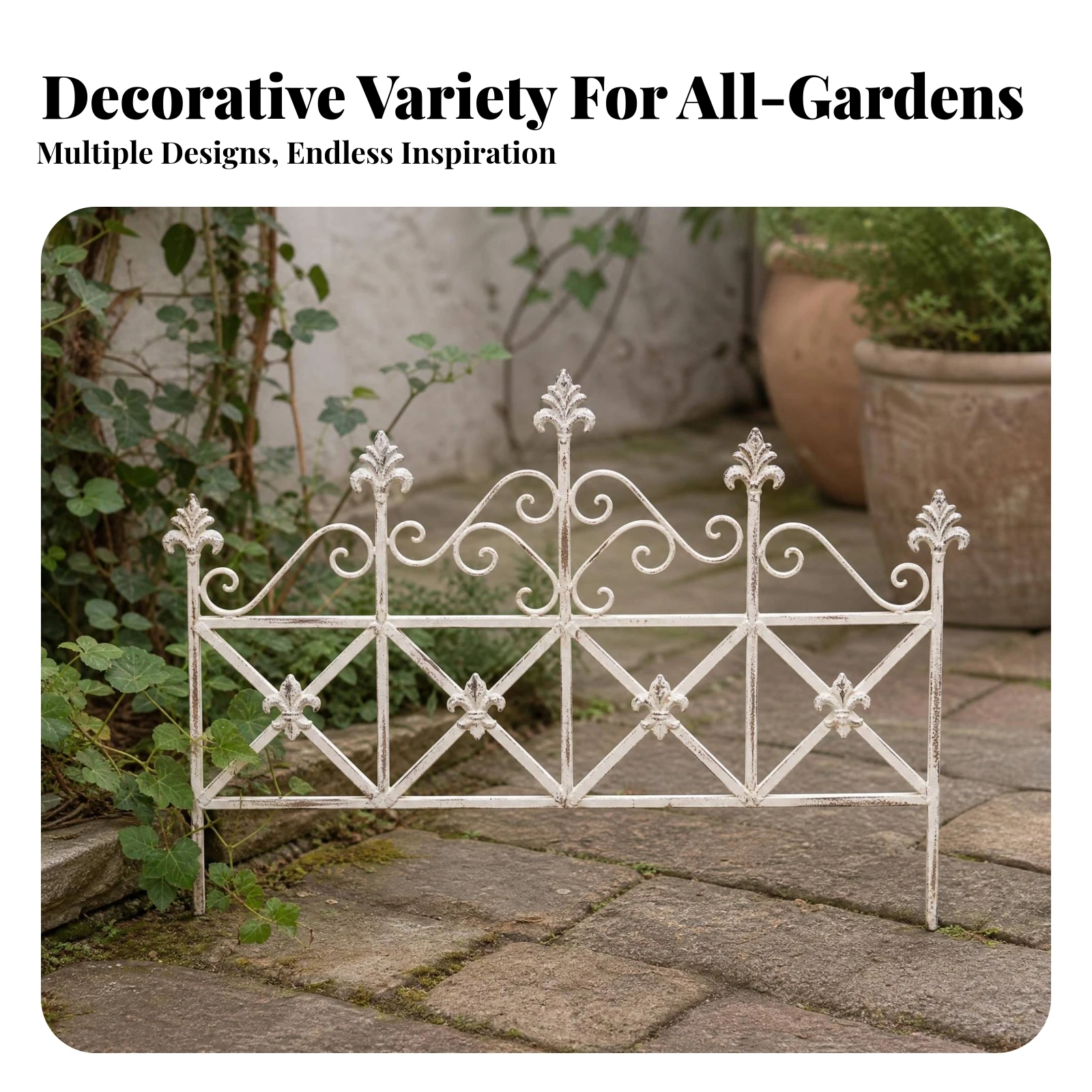 Metal Garden Fence Panels Openwork Garden Fence Panel Outdoor Barrier Scrollwork Pointed Stakes for Yard