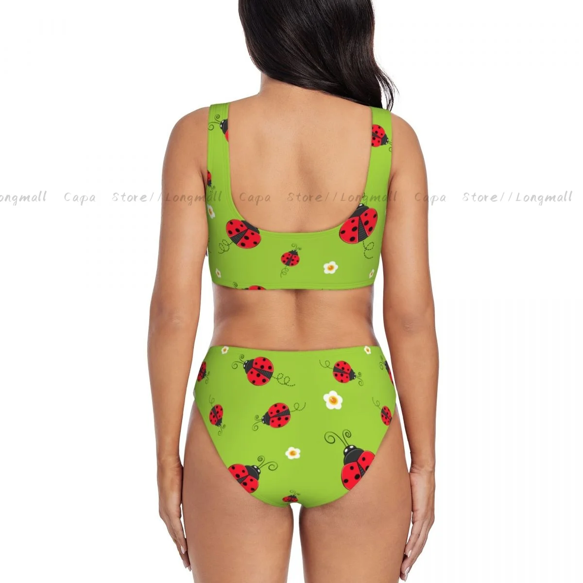 Conjunto de Bikini con cuello en V para mujer, traje de baño con fondo de mariquita y mariquita, traje de baño para playa de 2 piezas, verano
