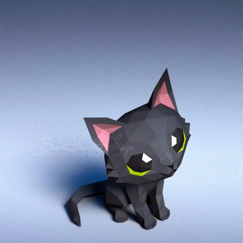 Leuke Kat Kitten 3D Papier Model Papercraft Kunst Creatieve Handgemaakte Ornamenten Home Decor Kamer Vloer Bureau Decoratie DIY Puzzels Speelgoed