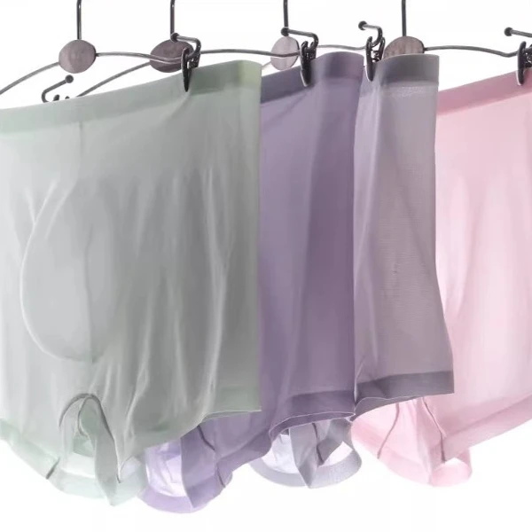 Sexy Mens Ice Silk Flat Boxers Low Waist Transparent Shorts Men U Convex Pouch Underwear Ultra-Thin Seamless Man Erotic Panties