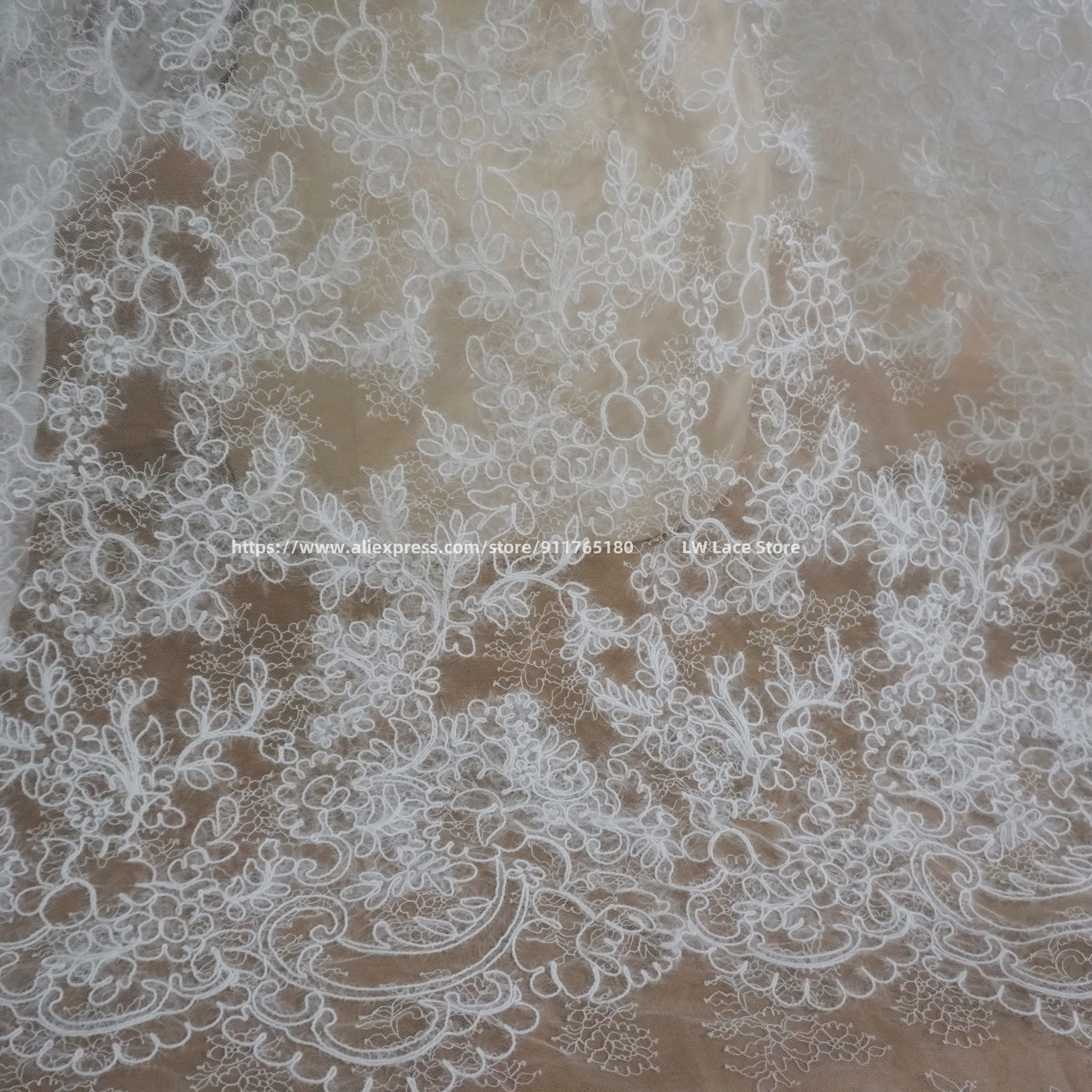 

Special Embroidery Cording on Lace Base, Off White Colour NEW Wedding Dress Lace Fabric Material 1.3M Wide Fabric 2025