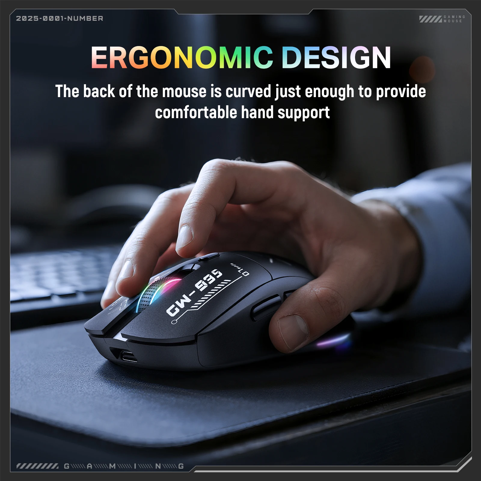 ONIKUMA CW935 ماوس ألعاب لاسلكي 1K هرتز RGB وزن منخفض مناسب للألعاب، LOL DPI قابل للتعديل يدعم ما يصل إلى 12800 ديسيبل متوحد الخواص #3