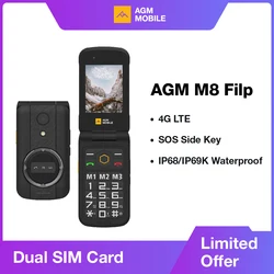 AGM-M8 Flip Desbloqueado Idoso Recurso, SOS Quick Call, Inglês e Russo Teclado, Robusto