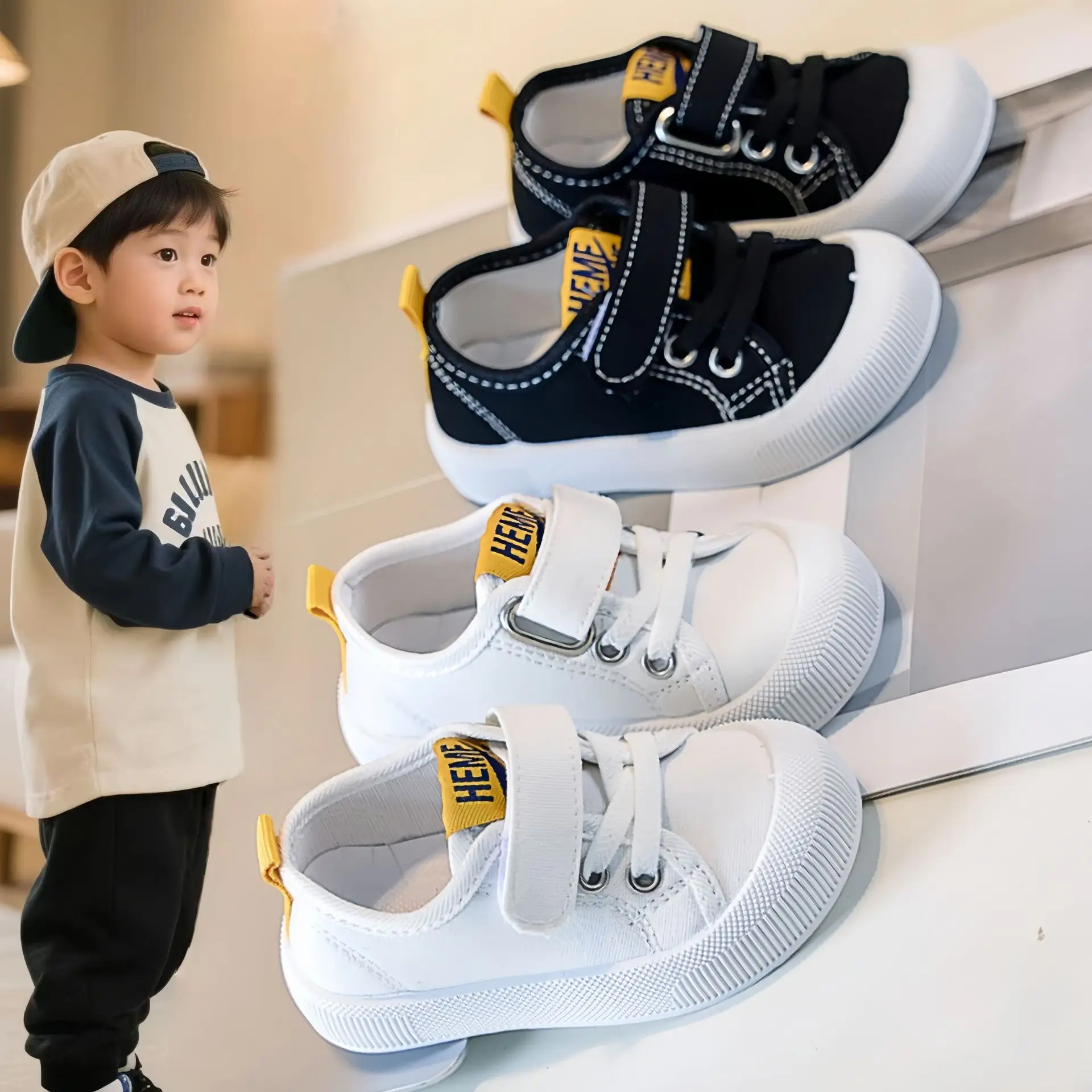 Spring Autumn Kids Korean Style Canvas Shoes Boys Comfortable Infant Walking Baby Shoes Kindergarten Children Casual White Shoes