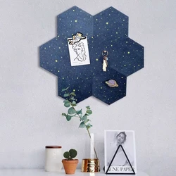 Felt Pin Board Hexagon Bulletin Board for Bedrooms Offices Home Wall Decoration Self Adhesive with Pins for Paste Notes Photos