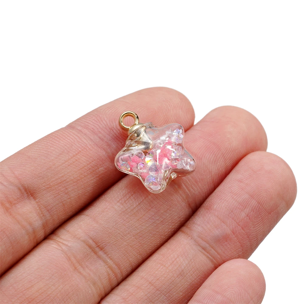 10Pcs 17x19mm Luminous Quicksand Beads Five-pointed Star Charms Pendants Ornaments for Necklace Earrings DIY Jewelry Making