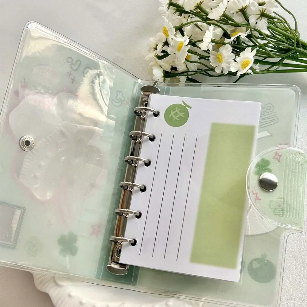 

Girl Glitter A7 Size Binder Pudding Pocket Removable Four-Leaf Clover Binder PVC Material Stationery Loose-Leaf Notebook