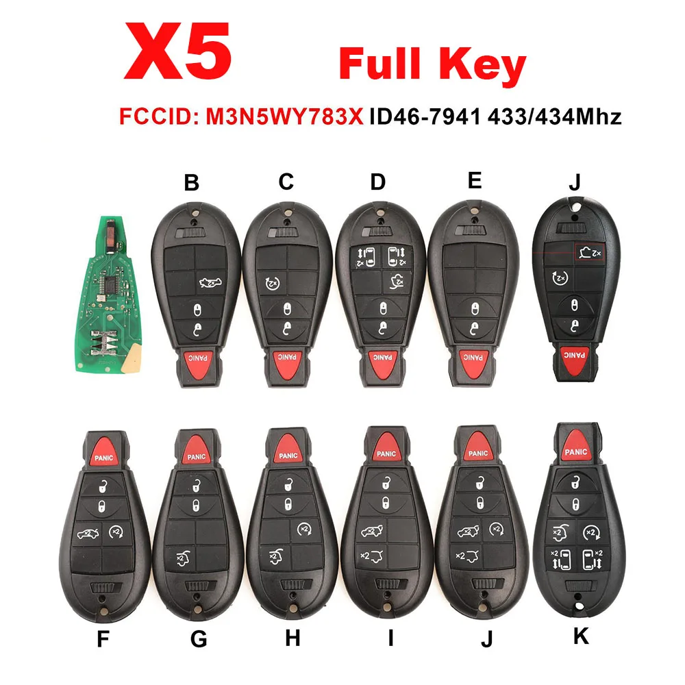 

jingyuqin X5 433Mhz pcf7941Chip Remote Car Key M3N5WY783X For Chrysler Town & Country Jeep Grand Cherokee Dodge Caravan Journey