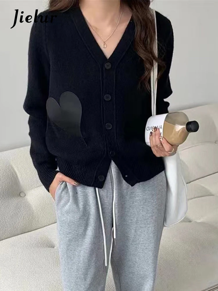 

Jielur Autumn Vintage V-neck Casual Women Cardigan New Sweet Fashion Simple Loose Chic Single Breasted 3-colors Female Cardigan